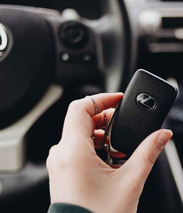a spare key on display inside a lexus made by regal locksmiths london